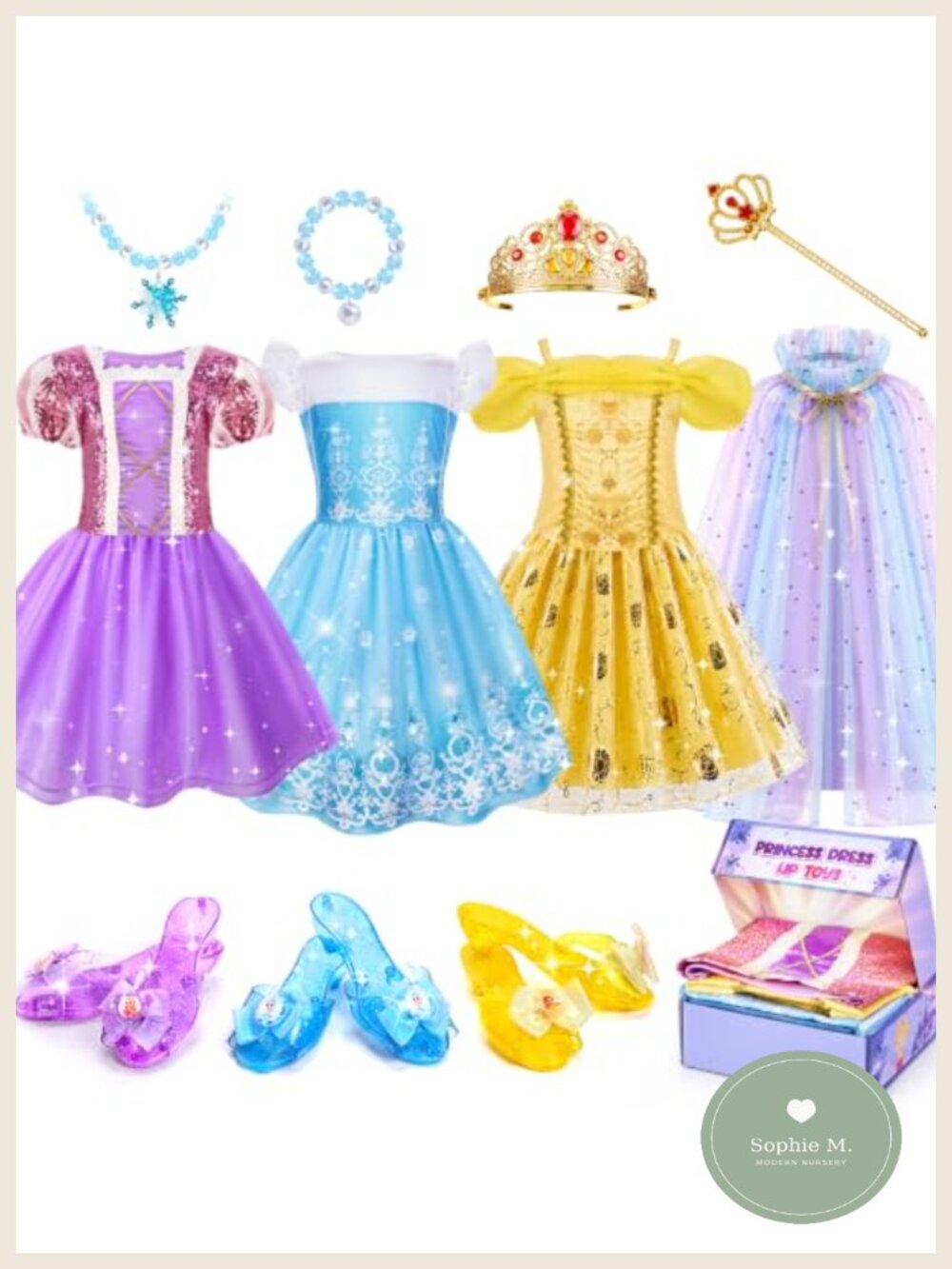 Girls Princess Dress Up Trunk with Shoes & Jewelry, Pretend Play Costume Set